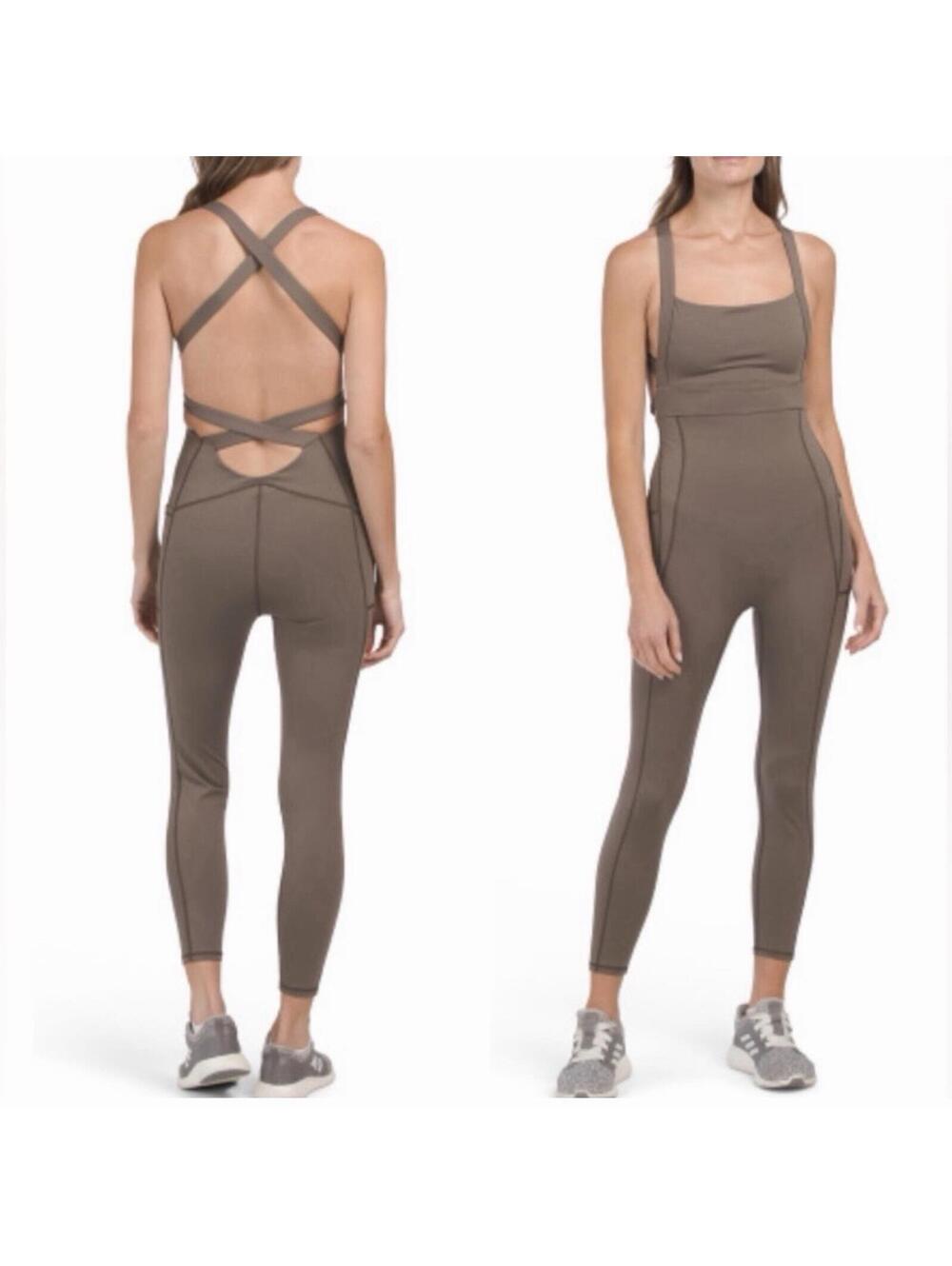 FREE PEOPLE Movement S Charcoal Brown My High One Piece Jumpsuit Small NEW pants